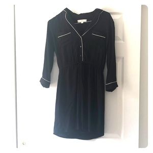 LOFT 3/4sleeve black shirt dress tie waist XS NWOT